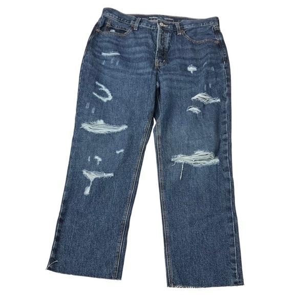 Old Navy Size 12 Jeans Straight Leg High Rise Raw Hem Distressed Denim Pants - Picture 1 of 8